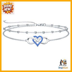 925 Sterling Silver Infinity Heart Anklet Bracelet Elegant Minimal Chic Jewelry